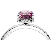 Hidden Halo Engagement Ring Setting for Fancy Pink Emerald Cut Center with Plain Band and Tall Prong Head in Platinum