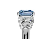 Cluster Engagement Ring Setting for Fancy Blue Asscher Cut Center with Round Cut Accent Frame and Prong Head in Sterling Silver