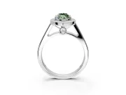 Halo Engagement Ring Setting for Fancy Green Marquise Center with Outer Bezel Rim, Pave Band and Prong Head in Platinum