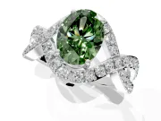 Halo Engagement Ring Setting for Fancy Green Oval Center with Pave Infinity Twist Band and Prong Head in Platinum