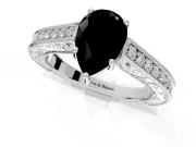 Solitaire Engagement Ring Setting for Fancy Black Pear-Shaped Center with Engraved Pave Band and Prong Head in Sterling Silver