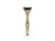 Solitaire Engagement Ring Setting for Fancy Green Emerald Cut Center with Twisted Pave Split Shank and Prong Head in Yellow Gold
