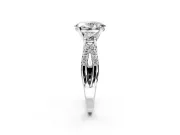 3 Stone Engagement Ring Setting for Oval Center with Pave Split Shank and Prong Head in Platinum