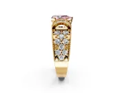 Pave Engagement Ring Setting for Fancy Pink Pear-Shaped Center with Curved Accent Rows, Openwork and Prong Head in Yellow Gold