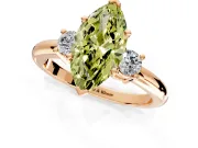 3 Stone Engagement Ring Setting for Fancy Yellow Marquise Center with Wide Plain Band and Prong Head in Rose Gold