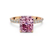 Solitaire Engagement Ring Setting for Fancy Pink Radiant Cut Center with Pave Accents and Prong Head in Rose Gold