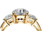 3 Stone Engagement Ring Setting for Round Cut Center with Matching Side Accents and Prong Head in Yellow Gold