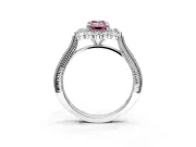 Milgrain Halo Engagement Ring Setting for Fancy Pink Emerald Cut Center with Bezel Point Accents and Prong Head in White Gold