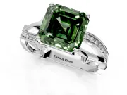 Solitaire Engagement Ring Setting for Fancy Green Asscher Cut Center with Pave and Plain Crossover Band and Prong Head in Platinum