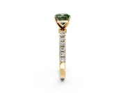 Open Basket Engagement Ring Setting for Fancy Green Cushion Cut Center with Pave Band and Prong Head in Yellow Gold