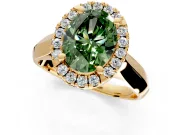 Halo Engagement Ring Setting for Fancy Green Oval Center with Square Band and Prong Head in Yellow Gold