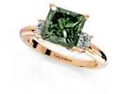 3 Stone Engagement Ring Setting for Fancy Green Princess Cut Center with Wide Plain Band and Prong Head in Rose Gold