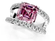 Solitaire Engagement Ring Setting for Fancy Pink Asscher Cut Center with Wide-Open Split Shank and Prong Head in Sterling Silver