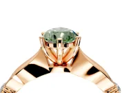 Solitaire Engagement Ring Setting for Fancy Green Pear-Shaped Center with Carved Leaf Shoulders and Prong Head in Rose Gold