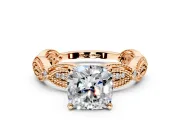 Solitaire Engagement Ring Setting for Cushion Cut Center with Marquise Panel Band and Prong Head in Rose Gold
