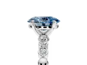 Solitaire Engagement Ring Setting for Fancy Blue Oval Center with Bezel-Dot Beaded Band and Prong Head in Sterling Silver
