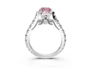 Solitaire Engagement Ring Setting for Fancy Pink Cushion Cut Center with Pave Cathedral Shoulders and Prong Head in Platinum