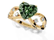 Solitaire Engagement Ring Setting for Fancy Green Heart-Shaped Center with Criss-Cross Accent Band and Prong Head in Yellow Gold