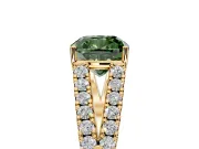 Solitaire Engagement Ring Setting for Fancy Green Cushion Cut Center with Pave Split Shank and Prong Head in Yellow Gold
