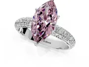 Solitaire Engagement Ring Setting for Fancy Pink Marquise Center with Domed Multi-Row Pave Band and Prong Head in Sterling Silver