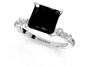 Solitaire Engagement Ring Setting for Fancy Black Princess Cut Center with Alternating Size Accents and Prong Head in Platinum