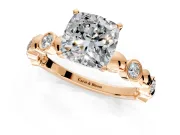 Solitaire Engagement Ring Setting for Cushion Cut Center with Beaded Bezel Station Band and Prong Head in Rose Gold