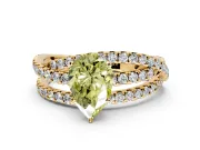 Solitaire Engagement Ring Setting for Fancy Yellow Pear-Shaped Center with Woven 3-Strand Pave Band and Prong Head in Yellow Gold