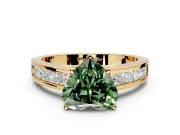 Solitaire Engagement Ring Setting for Fancy Green Heart-Shaped Center with Princess Cut Channel Band and Prong Head in Yellow Gold