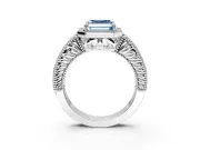 Milgrain Halo Engagement Ring Setting for Fancy Blue Asscher Cut Center with Pave Band and Prong Head in Platinum