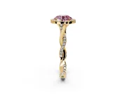 Halo Engagement Ring Setting for Fancy Pink Round Cut Center with Twist Band and Prong Head in Yellow Gold