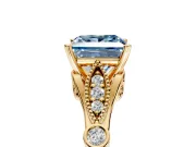 Solitaire Engagement Ring Setting for Fancy Blue Princess Cut Center with Marquise and Bezel Accents and Prong Head in Yellow Gold