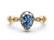 Milgrain Bezel Engagement Ring Setting for Fancy Blue Pear-Shaped Center with Marquise Stations and Bezel Head in Yellow Gold