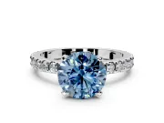 Solitaire Engagement Ring Setting for Fancy Blue Round Cut Center with Fine Pave Band and Claw Prong Head in Sterling Silver