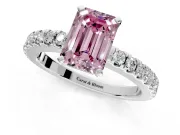 Solitaire Engagement Ring Setting for Fancy Pink Emerald Cut Center with Single Row Accent Band and Prong Head in White Gold