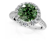 Halo Engagement Ring Setting for Fancy Green Round Cut Center with Narrowing Pave Band and Prong Head in Sterling Silver