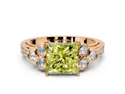 Cluster Engagement Ring Setting for Fancy Yellow Princess Cut Center with Bezel Accent Clusters and Prong Head in Rose Gold
