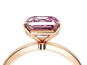 Solitaire Engagement Ring Setting for Fancy Pink Asscher Cut Center with Thin Rounded Plain Band and Prong Head in Rose Gold