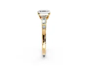 Bar-Set Engagement Ring Setting for Asscher Cut Center with Tapered Baguette Accents and Prong Head in Yellow Gold