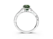 Solitaire Engagement Ring Setting for Fancy Green Radiant Cut Center with Twisted Pave Split Shank and Prong Head in Platinum