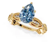Solitaire Engagement Ring Setting for Fancy Blue Pear-Shaped Center with Marquise Panel Band and Prong Head in Yellow Gold