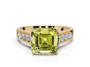 Solitaire Engagement Ring Setting for Fancy Yellow Asscher Cut Center with Round Cut Channel Band and Prong Head in Yellow Gold