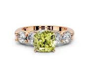 5 Stone Engagement Ring Setting for Fancy Yellow Cushion Cut Center with Graduated Accents and Prong Head in Rose Gold