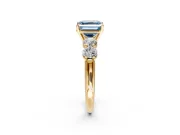 5 Stone Engagement Ring Setting for Fancy Blue Asscher Cut Center with Graduated Accents and Prong Head in Yellow Gold