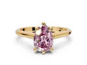 Solitaire Engagement Ring Setting for Fancy Pink Pear-Shaped Center with Cathedral Band and Prong Head in Yellow Gold