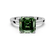 Solitaire Engagement Ring Setting for Fancy Green Asscher Cut Center with Basket Rail and Prong Head in White Gold