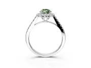 Halo Engagement Ring Setting for Fancy Green Pear-Shaped Center with Raised Halo, Pave Band and Prong Head in Platinum