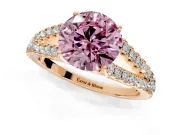 Solitaire Engagement Ring Setting for Fancy Pink Round Cut Center with Pave Split Shank and Prong Head in Rose Gold