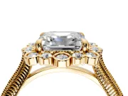 Milgrain Halo Engagement Ring Setting for Asscher Cut Center with Bezel Point Accents and Prong Head in Yellow Gold