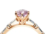 Baguette Engagement Ring Setting for Fancy Pink Pear-Shaped Center with Alternating Bar-Set Band and Prong Head in Rose Gold