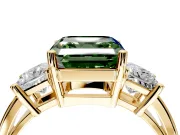 3 Stone Engagement Ring Setting for Fancy Green Asscher Cut Center with Matching Side Accents and Prong Head in Yellow Gold